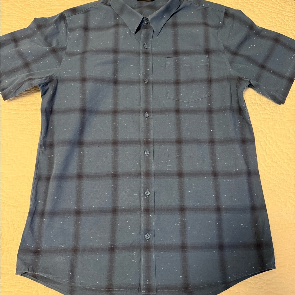 Travis Mathew Navy Checkered Button Down Shirt